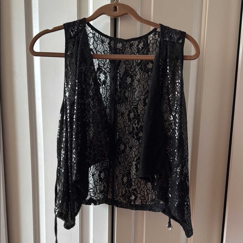 Black Asymmetrical Embellished Sleeveless Vest Top